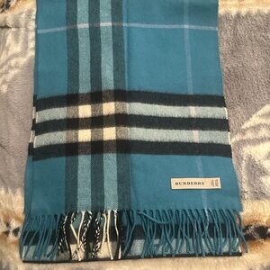 Burberry Teal Plaid Scarf